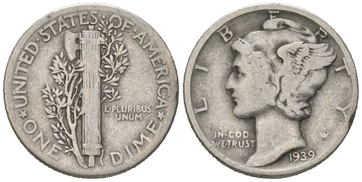 США 10 центов (дайм) 1939 KM 140 серебро 3334-1234