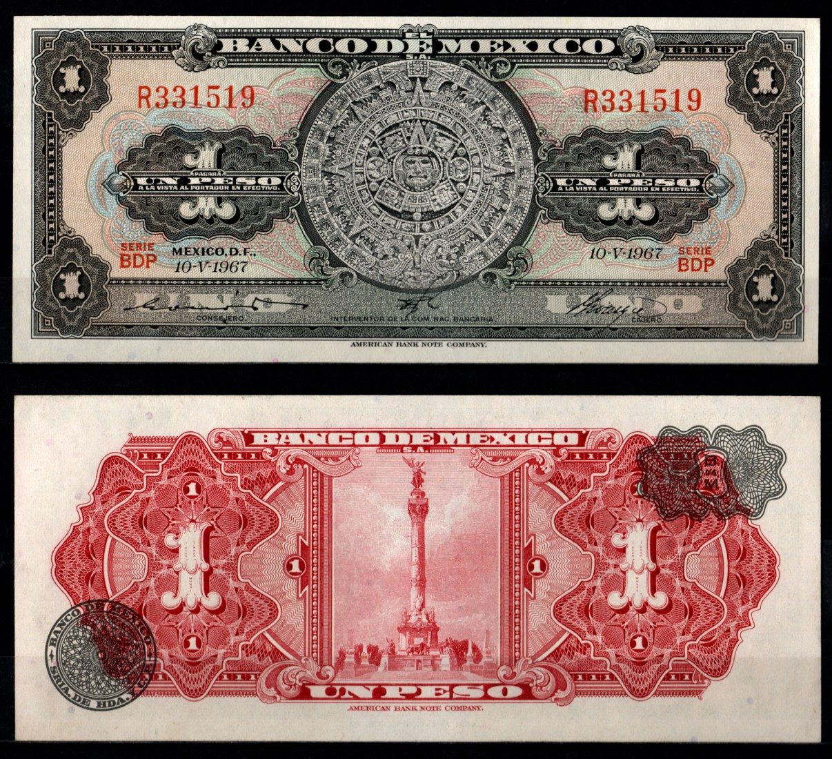 Мексика 1 песо 1967 Pick 59 j бумага UNC (пресс) 7198-14-1-1