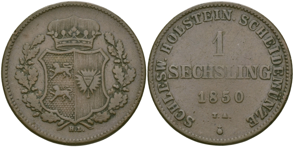 ШЛЕЗВИГ-ГОЛЬШТЕЙН 1 ЗЕХЛИНГ 1850 TA KM 24 медь 97-816