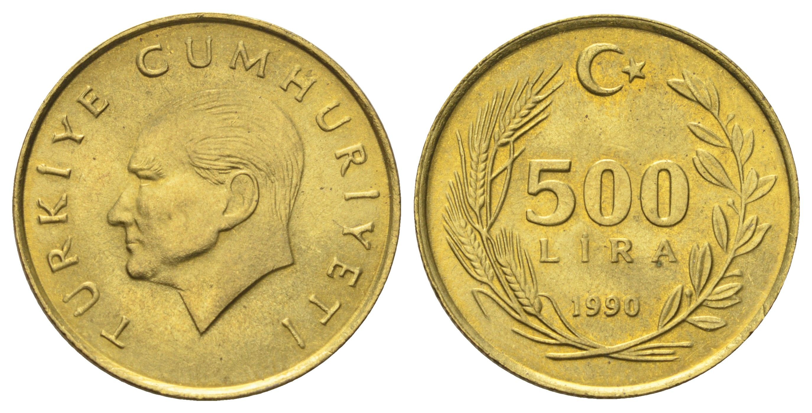 Турция 500 лир 1990 Кемаль Ататюрк KM 989 алюминиевая бронза UNC 4699-1245