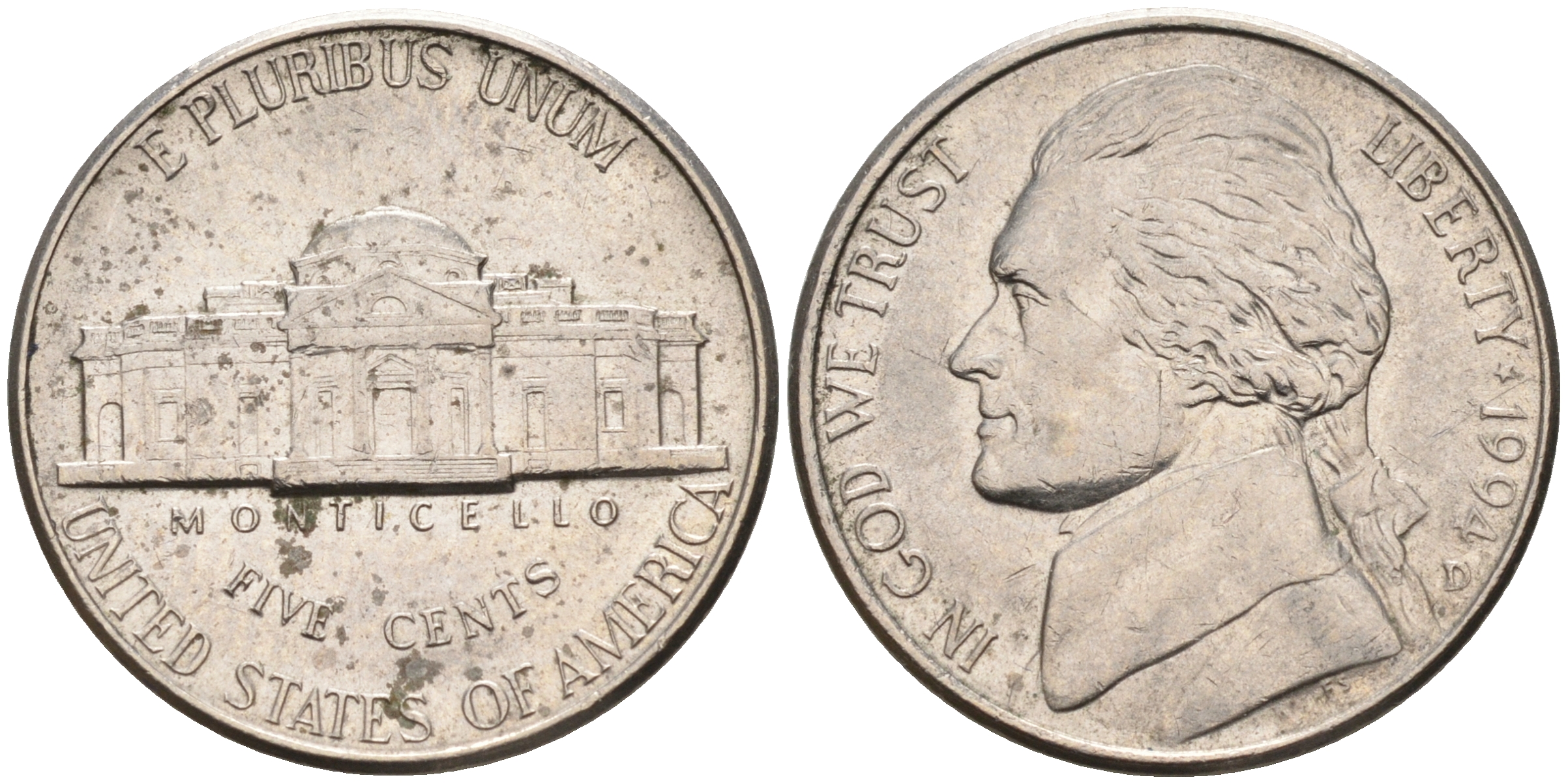 США 5 центов 1994 D, Джефферсон KM А192 медно-никель 92-1236