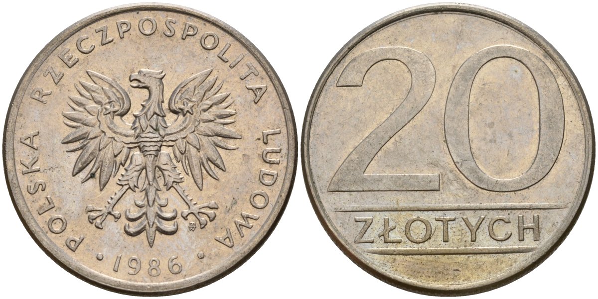 Польша 20 злотых 1986 MW Y 153.1 медно-никель 4187-652