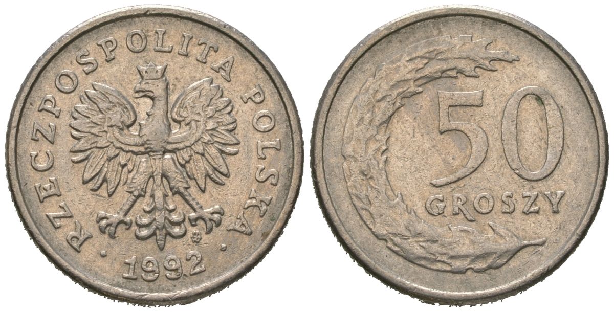 Польша 50 грошей 1992 MW Y 281 медно-никель 4621-326