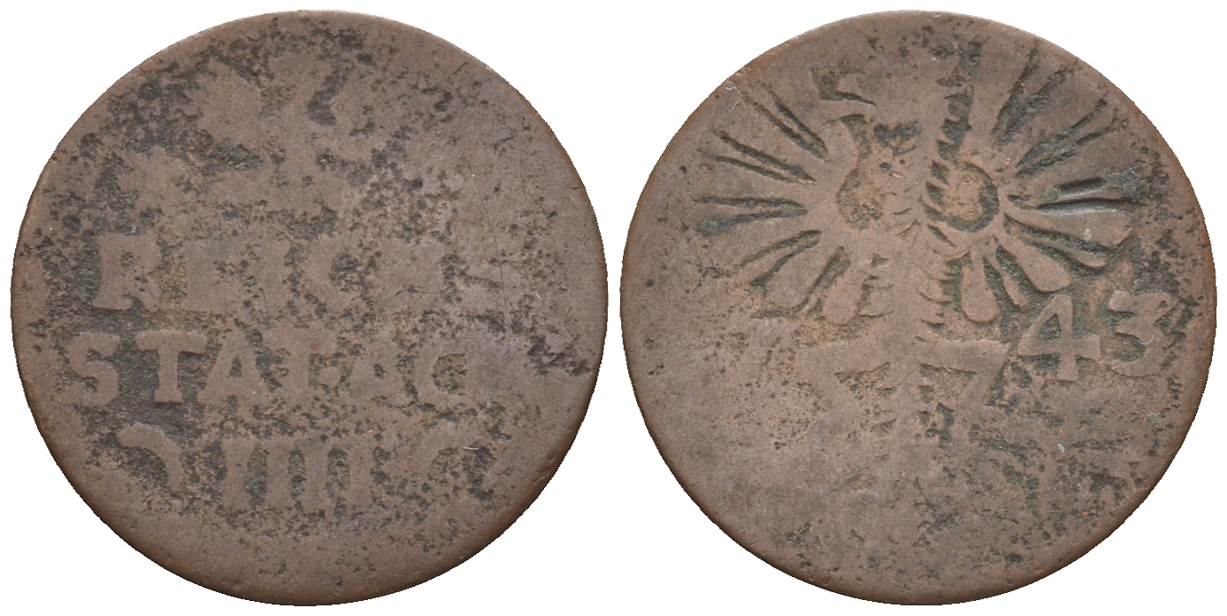 Ахен 4 геллера 1743 KM 31, Menadier 274 медь 54-1019