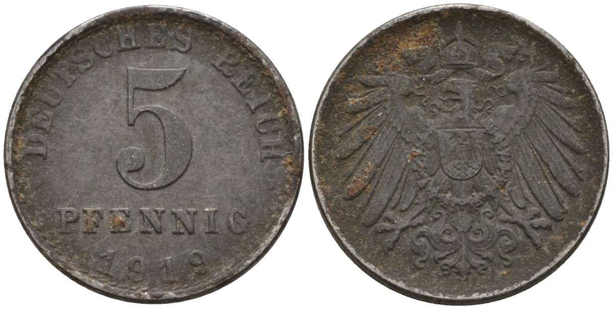 Германия 5 пфеннигов 1919 KM 19, J. 297 железо 4151-618