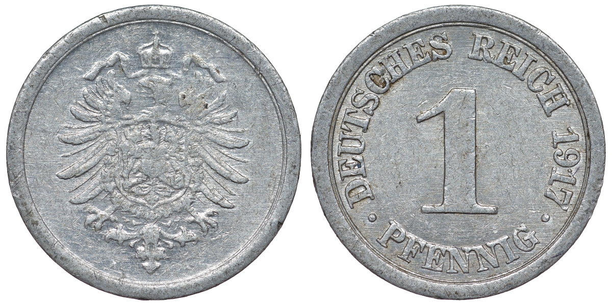 Германия 1 пфенниг 1917 A KM 24, J. 300, Weege 2 алюминий 4118-954
