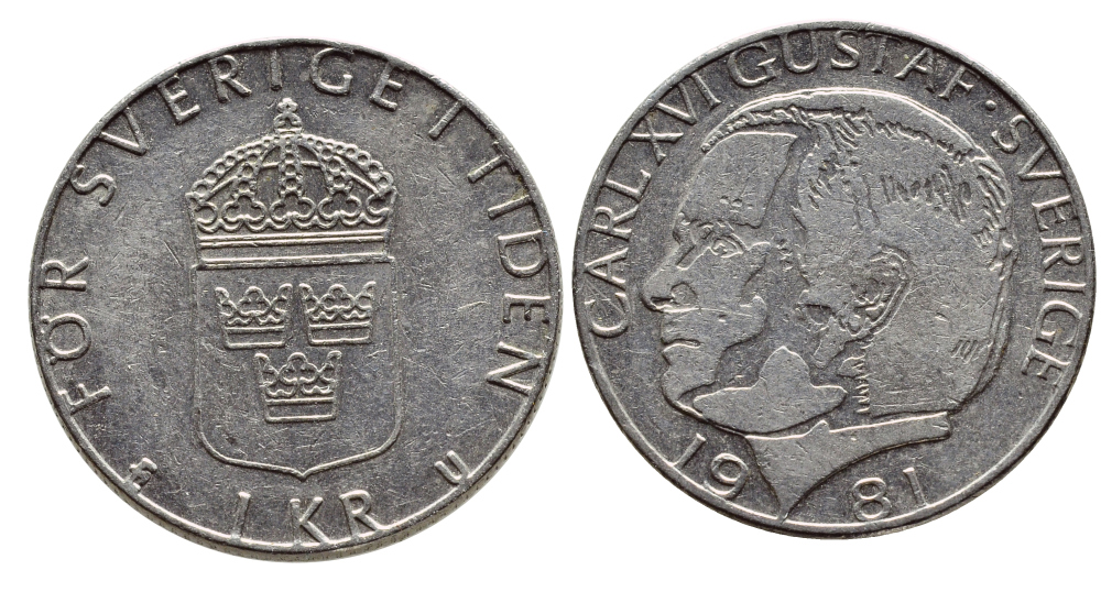 Швеция 1 крона 1981 Карл XVI Густав (1973- ) KM 852 медь плакированная медно-никелем 4397-1025
