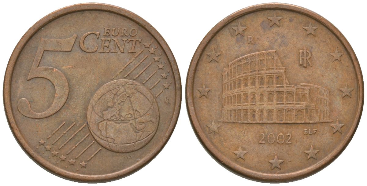 Италия 5 евроцентов 2002 KM 212 сталь плакированная медью 4605-344
