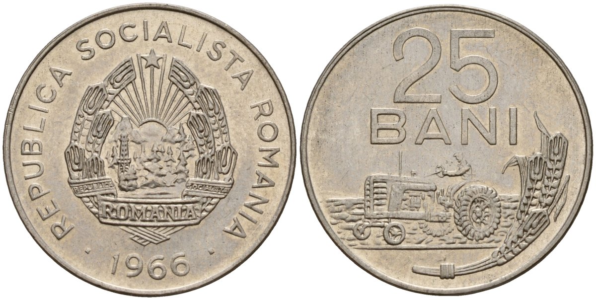 Румыния 25 бань 1966 KM 94 сталь плакированная никелем 4156-356