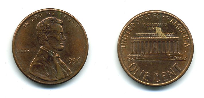 США 1 ЦЕНТ 1996 ЛИНКОЛЬН KM 201b цинк плакированный медью 4364-252