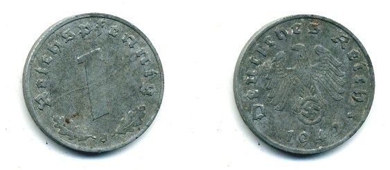 ГЕРМАНИЯ 1 РЕЙХСПФЕННИГ 1942 J цинк 46-2345