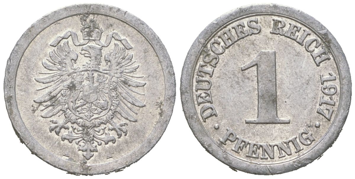 Германия 1 пфенниг 1917 A KM 24, J. 300, Weege 2 алюминий 201-1212