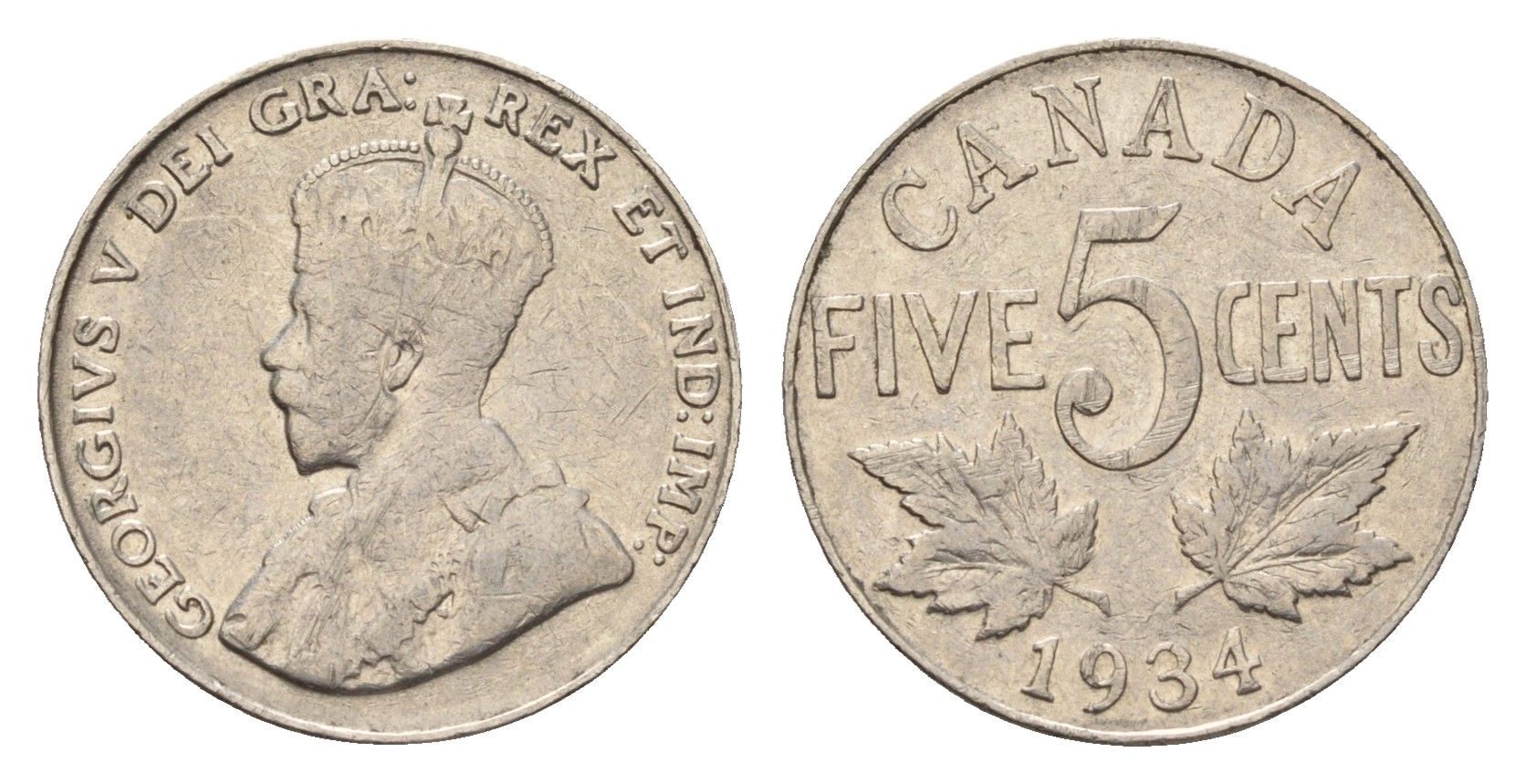 Канада 5 центов 1934 Георг V (1910-1936) KM 29 никель 4679-656