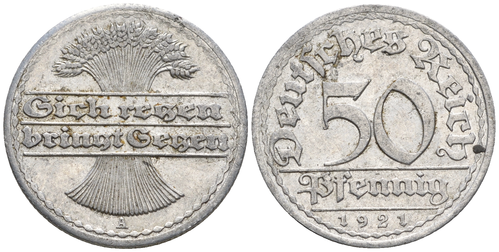 Германия 50 пфеннигов 1921 A KM 27, J. 301 алюминий 60-1124