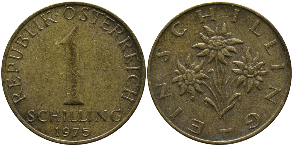 АВСТРИЯ 1 ШИЛЛИНГ 1975 KM 2886 алюминиевая бронза 33-442