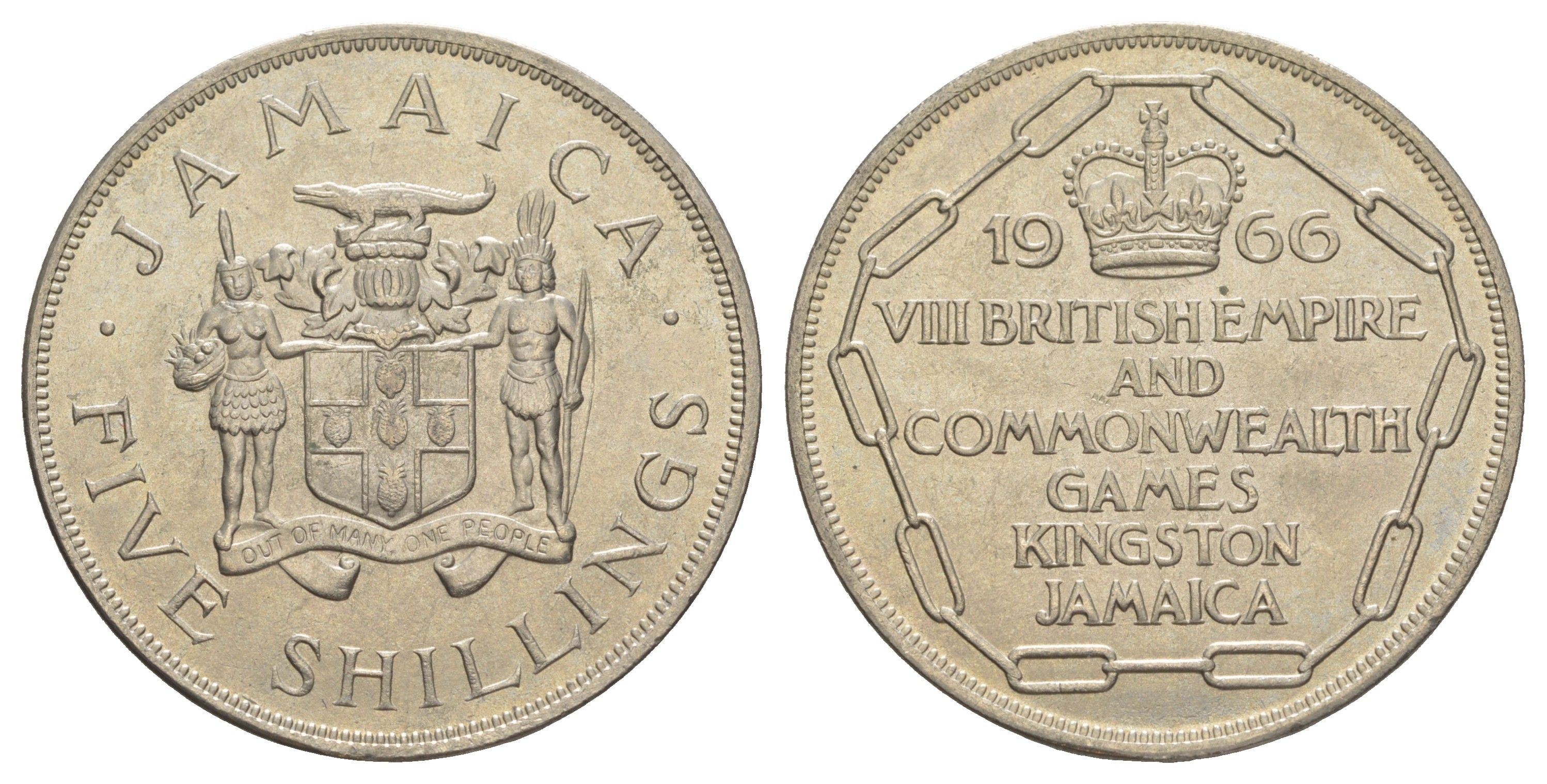 Ямайка 5 шиллингов 1966 VIII Игры Содружества KM 40 медно-никель UNC 4368-732