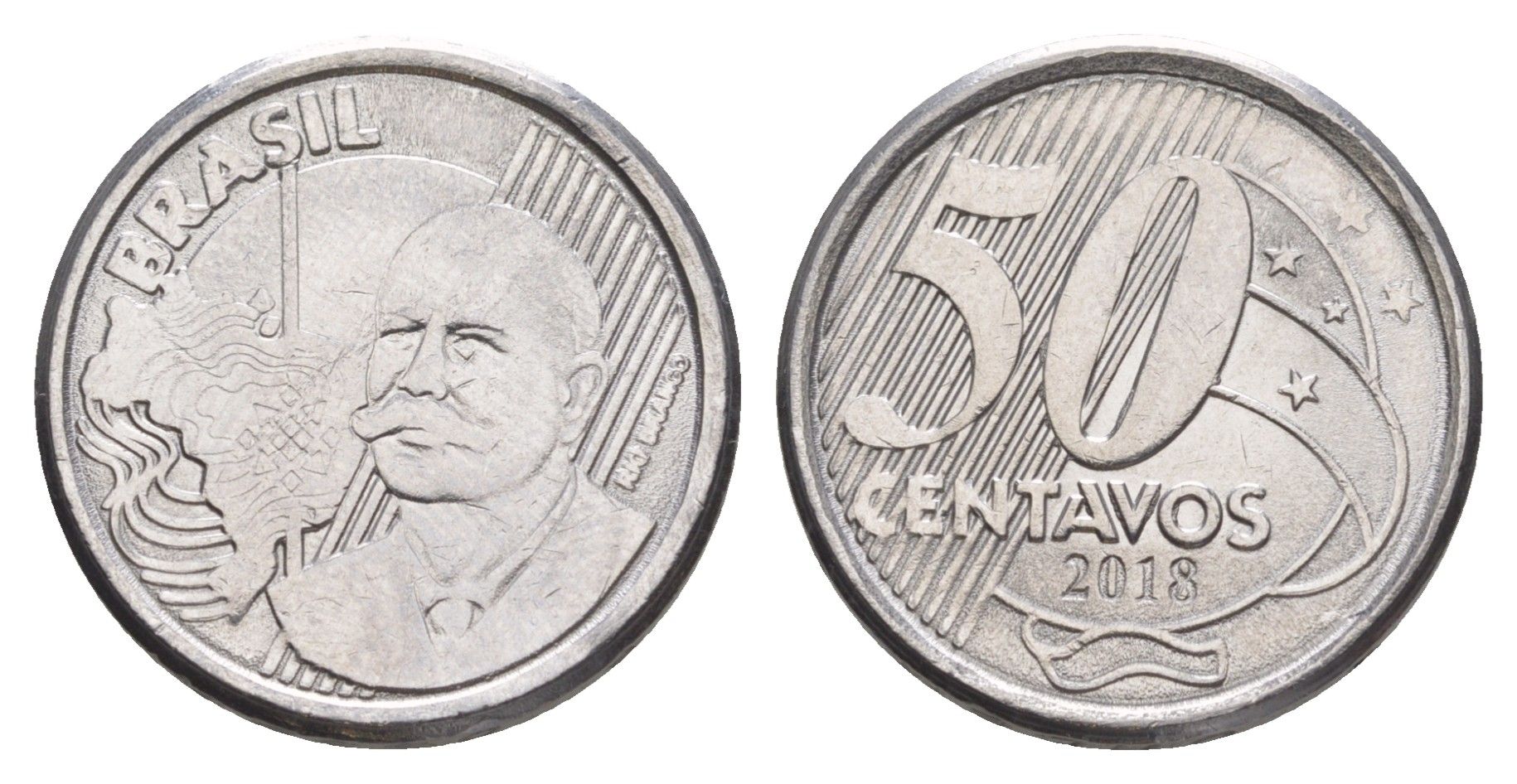 Бразилия 50 сентаво 2018 KM 651a нержавеющая сталь UNC 4642-1157