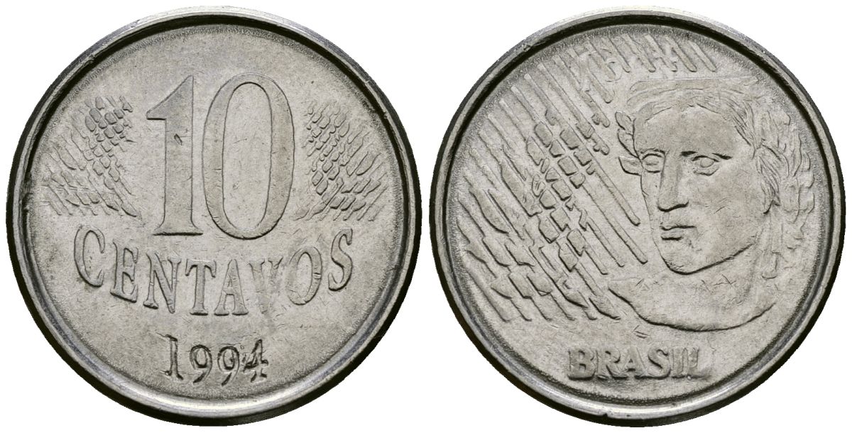 Бразилия 10 сентаво 1994 голова свободы KM 633 нержавеющая сталь 4167-252