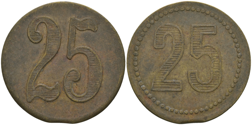 ФРАНЦИЯ 25 САНТИМОВ ND ПЛАТЕЖНЫЙ ЖЕТОН НАЧАЛА XX ВЕКА, ДИАМЕТР 24 ММ. латунь 98-917