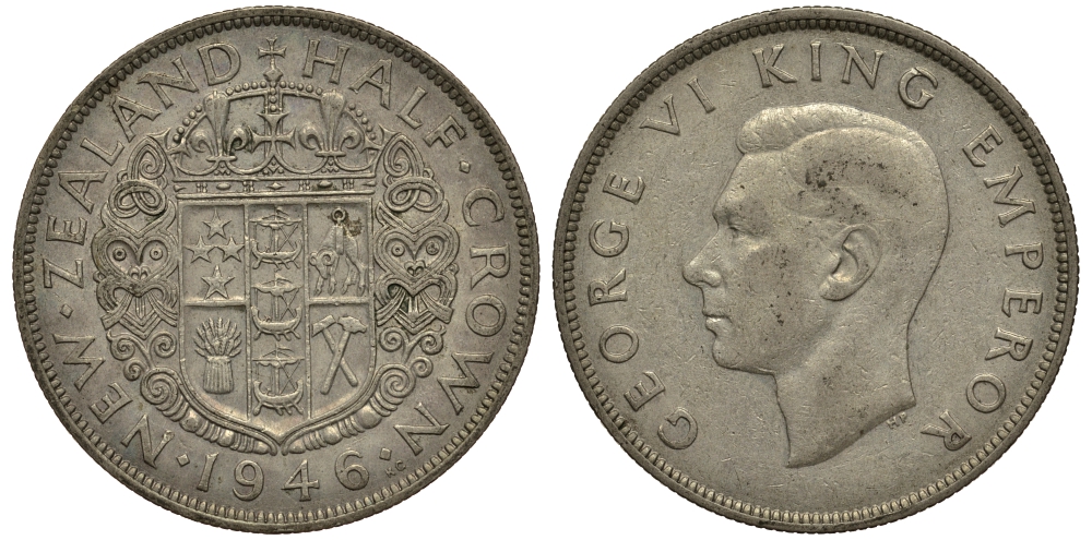 Новая Зеландия 1/2 кроны 1946 Георг VI (1936-1952) KM 11 серебро 272-1113