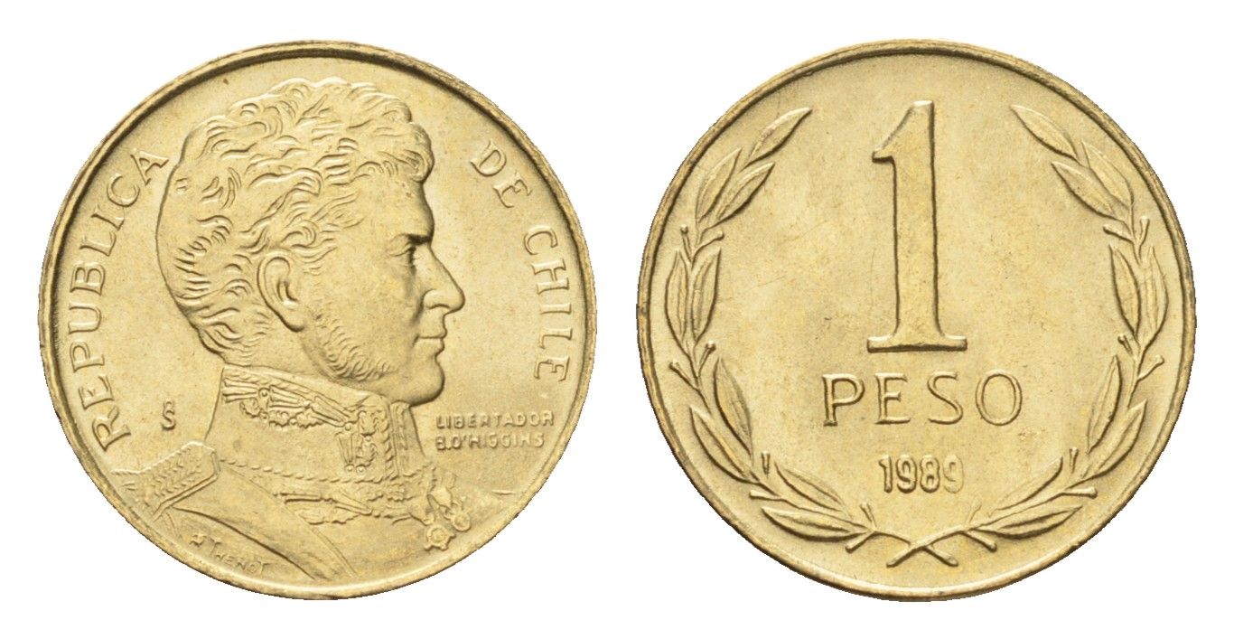 Чили 1 песо 1989 KM 216 алюминиевая бронза UNC 4689-151