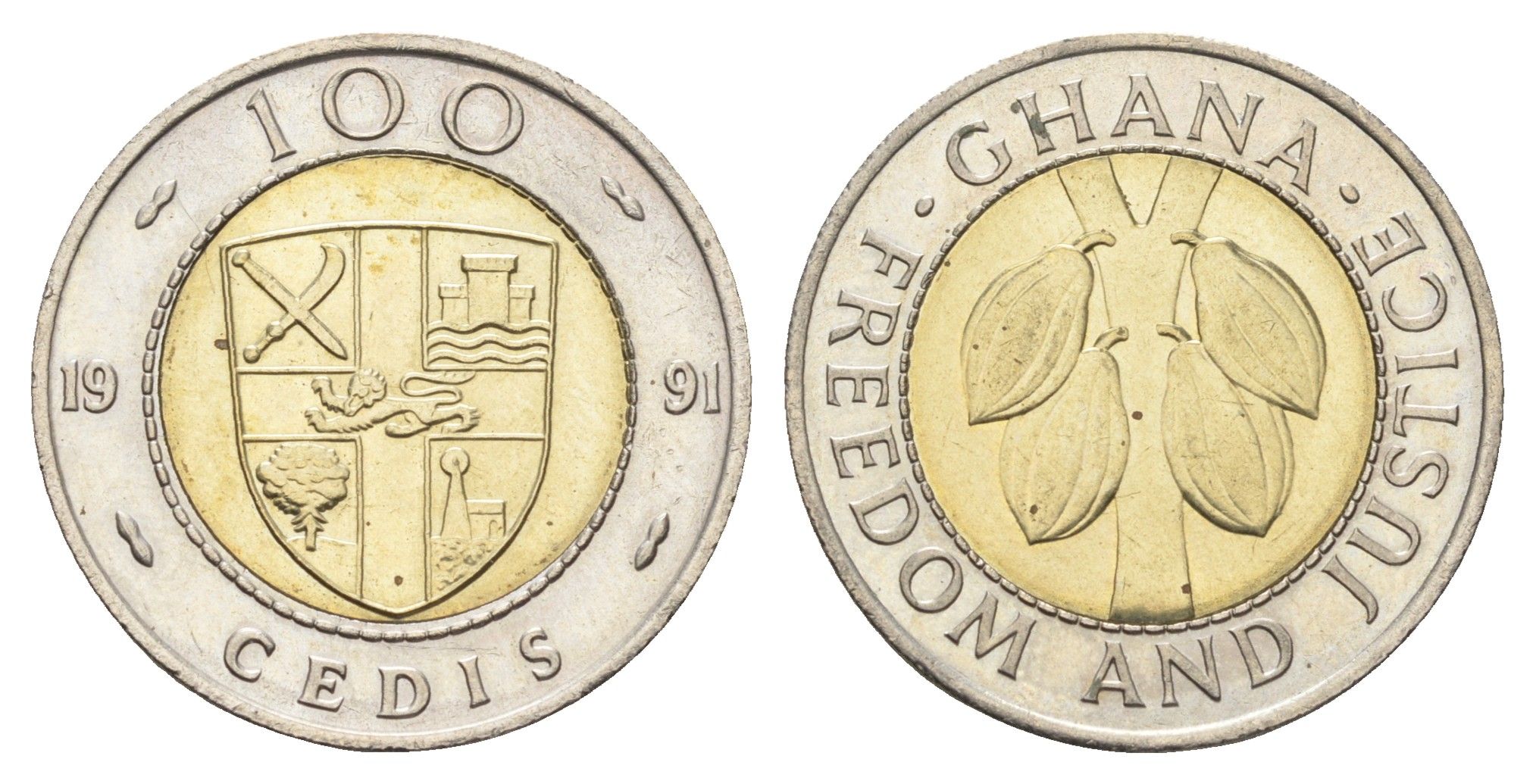 Гана 100 седи 1991 какао KM 32 биметалл UNC 4666-614