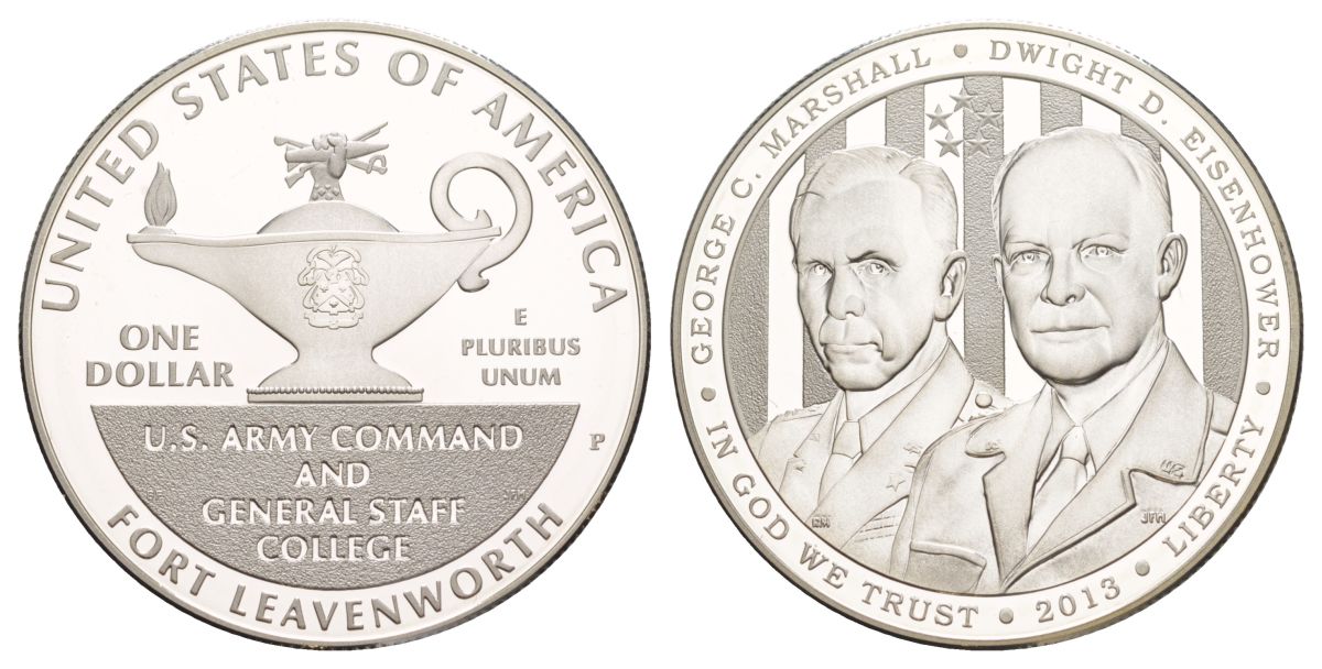 США 1 доллар 2013 P, Джордж Маршалл и Дуайт Эйзенхауэр KM 553 серебро PROOF 11-327-21