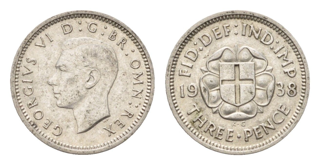 Великобритания 3 пенса 1938 Георг VI (1936-1952) KM 848, Spink 4085 серебро 100-732