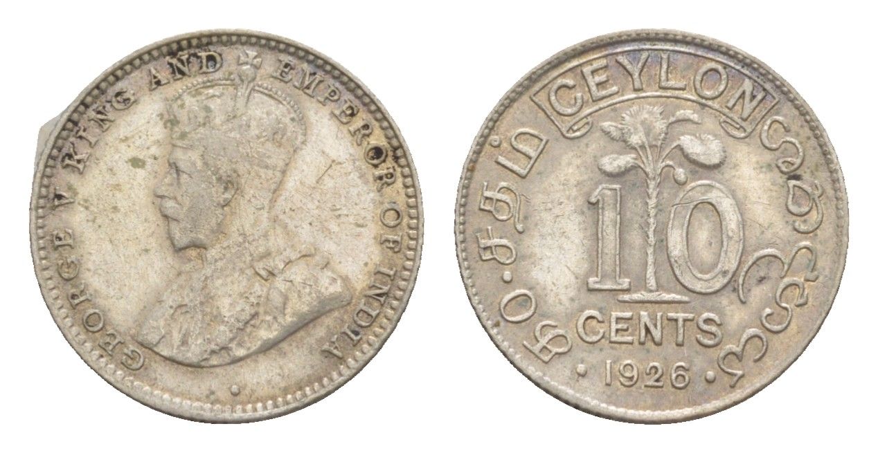 Цейлон 10 центов 1926 KM 104a серебро 4649-244