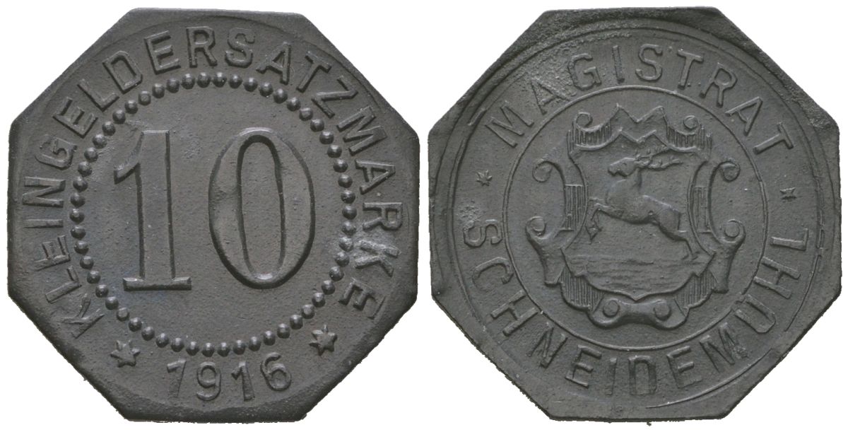 Шнайдемюль (Пила) (Пруссия, Позен) 10 пфеннингов 1916 Funck 480.2, Men18 28523.2 цинк 4169-1134