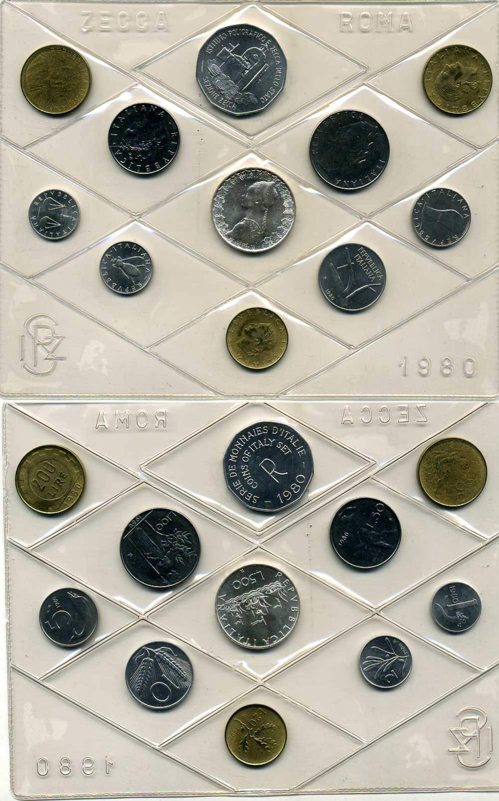 Италия госнабор из 10 монет + жетон 1980 серебро UNC 7-5-1-28