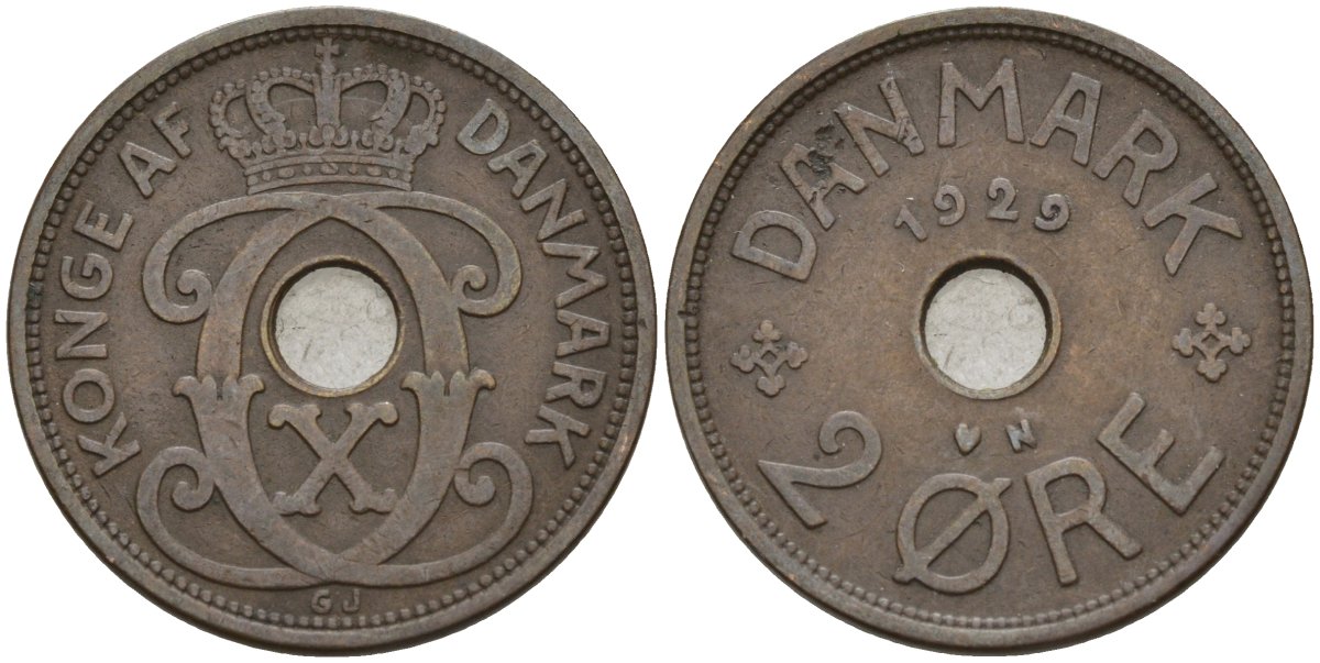 Дания 2 эре 1929 Кристиан X (1912-1947) KM 827 бронза 4147-462