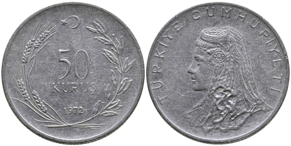 Турция 50 курушей 1972 Анатолийская невеста KM 899 нержавеющая сталь 4541-736