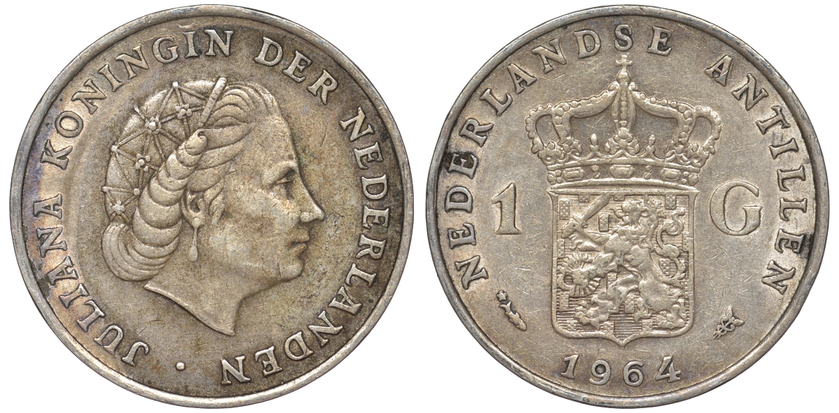Нидерландские Антилы 1 гульден 1964 Юлиана (1948-1980) KM 2 серебро 36-1046