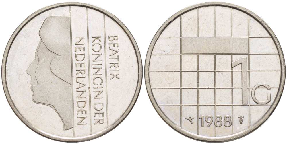 Нидерланды 1 гульден 1988 Беатрикс (1980-2013) KM 205 никель 210-1241