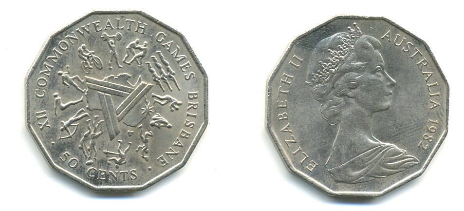 Австралия 50 центов 1982 Елизавета II (1952-2022), XII игры стран Британсого содружества KM 74 медно-никель UNC 80-114