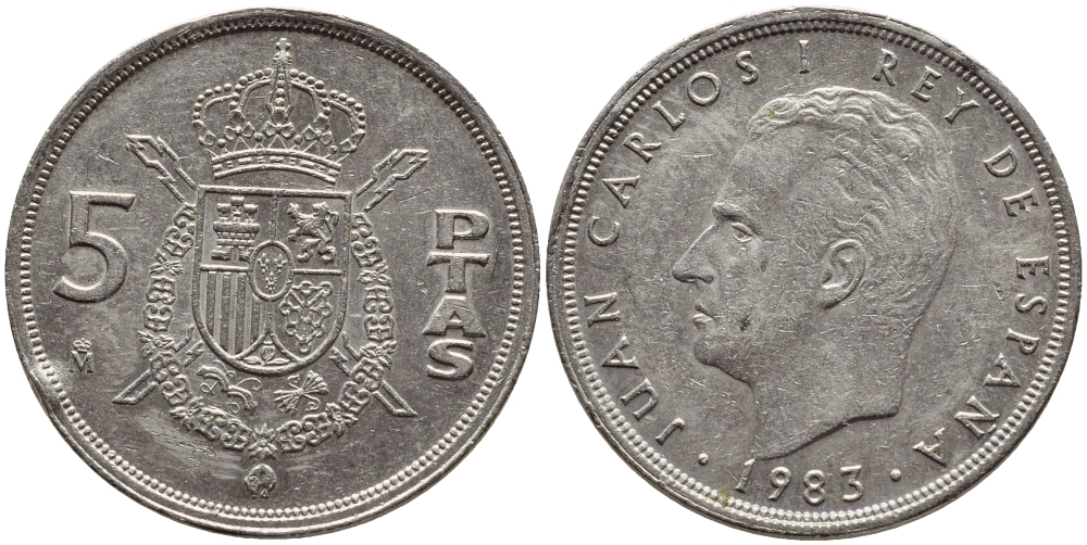 Испания 5 песет 1983 Хуан Карлос I (1975-2014) KM 823 медно-никель 4398-732