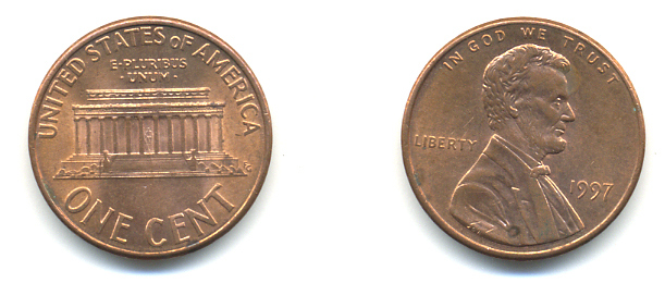 США 1 ЦЕНТ 1997 ЛИНКОЛЬН KM 201b цинк плакированный медью UNC 179-466