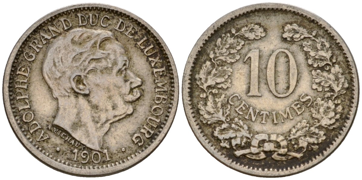 Люксембург 10 сантимов 1901 Адольф (1890-1905) KM 25 медно-никель 4602-435
