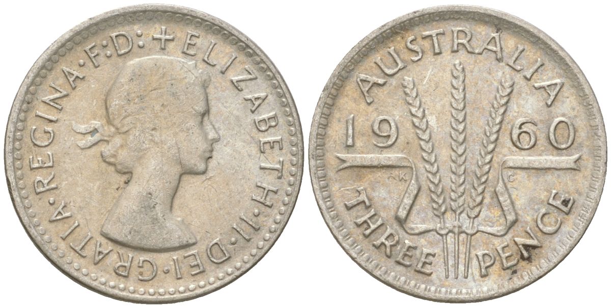 Австралия 3 пенса 1960 Елизавета II (1952-2022) KM 57 серебро 4621-1258