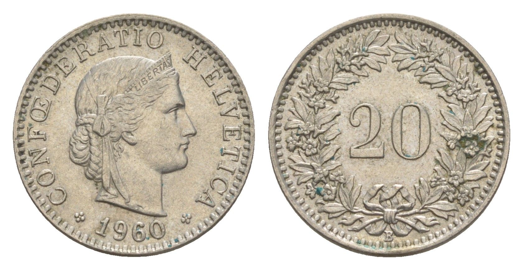 Швейцария 20 раппенов 1960 B KM 29a медно-никель 4625-1066