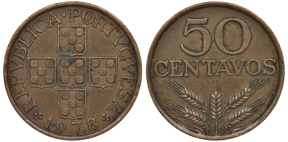 Португалия 50 сентаво 1978 KM 596 бронза 4122-342