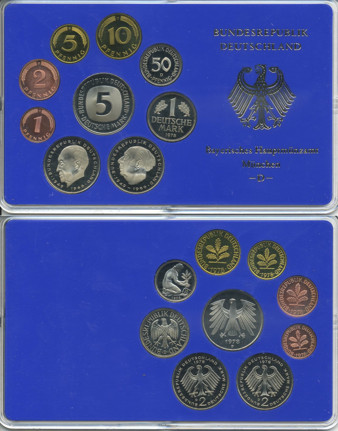 ФРГ НАБОР ИЗ 9 МОНЕТ 1978 D ОФИЦИАЛЬНЫЙ НАБОР В ПЛАСТИКЕ PROOF 00-00