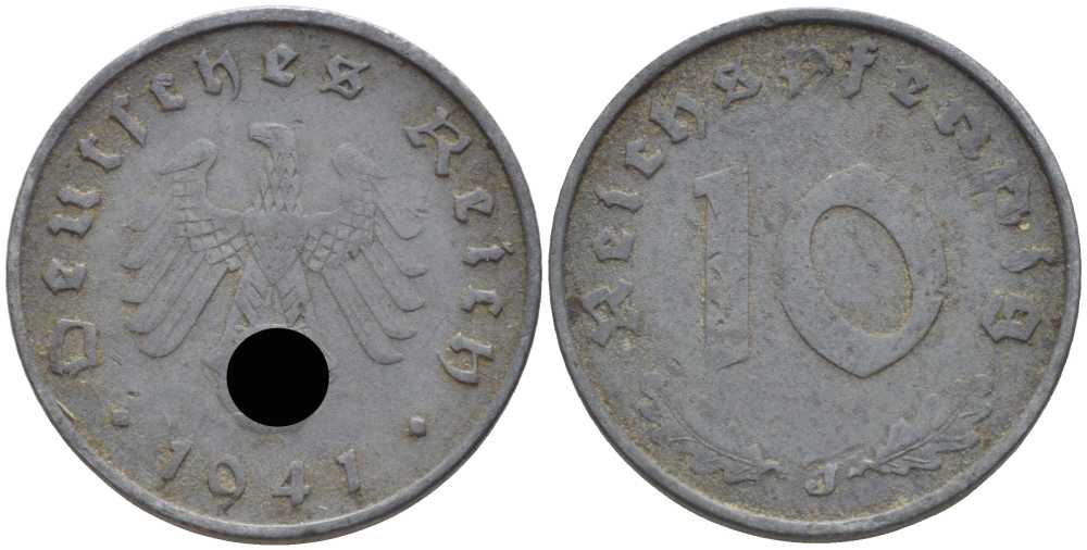 ГЕРМАНИЯ 10 РЕЙХСПФЕННИГОВ 1941 J KM 101, J. 371 цинк 4401-754