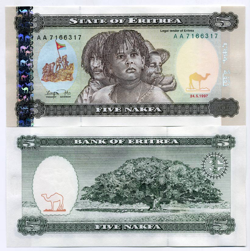 Эритрея 5 накфа 1997 мальчик, дерево жакаранда Pick 2 бумага UNC (пресс) 448-153-2