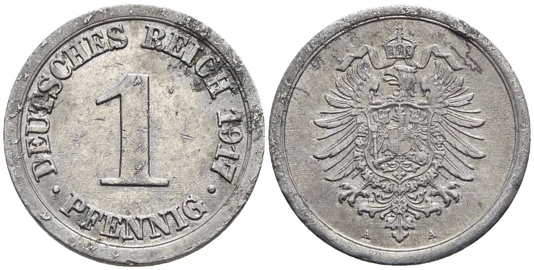 Германия 1 пфенниг 1917 A KM 24, J. 300, Weege 2 алюминий 4547-114