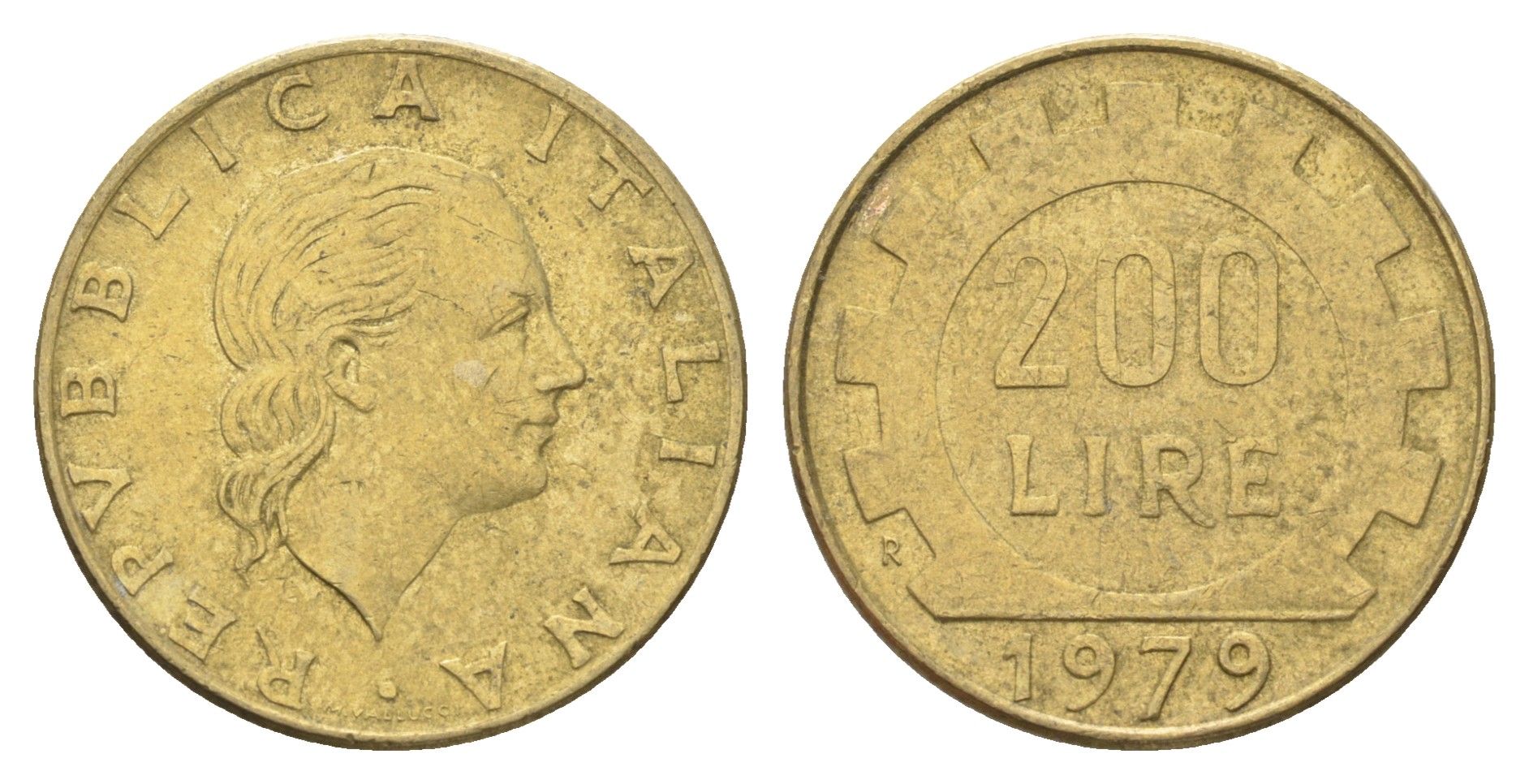 Италия 200 лир 1979 R, шестерня KM 105 алюминиевая бронза 4704-845