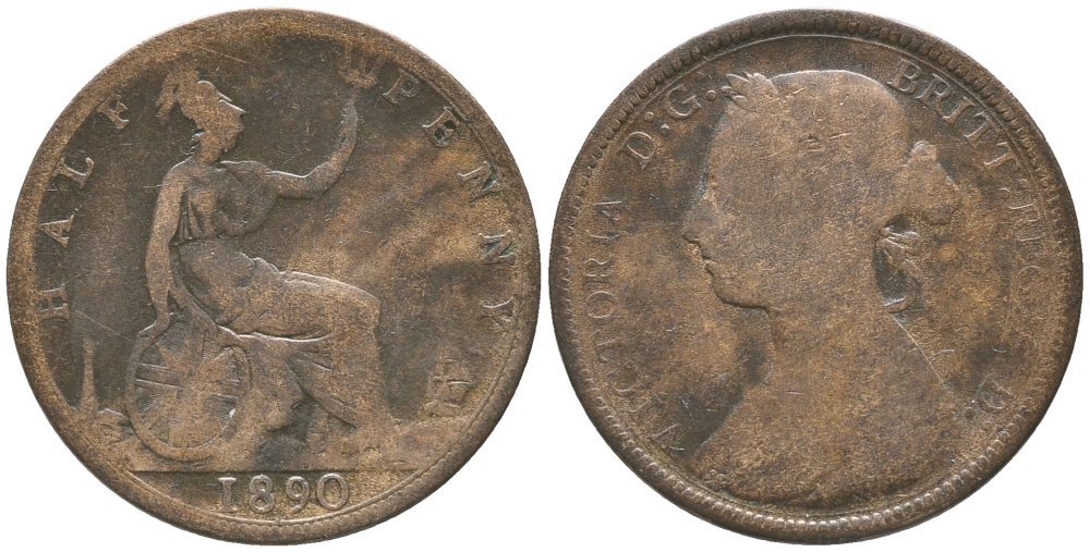 Великобритания 1/2 пенни 1890 Виктория (1837-1901) KM 754, Spink 3956 бронза 34-154