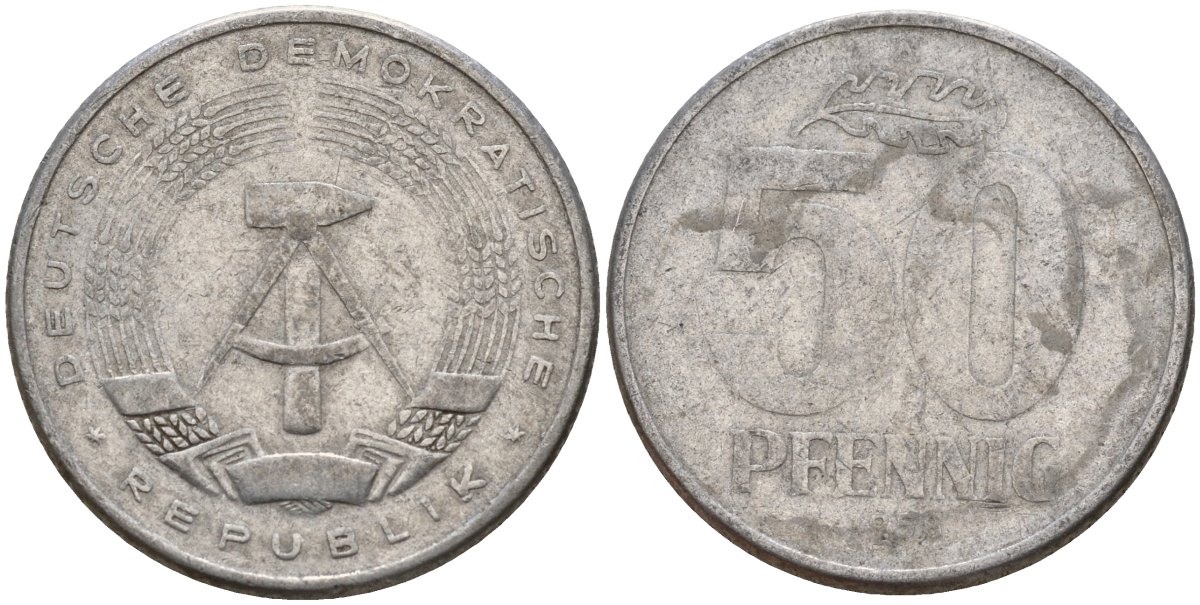 ГДР 50 пфеннигов 1958 A KM 12.1 алюминий 98-1046