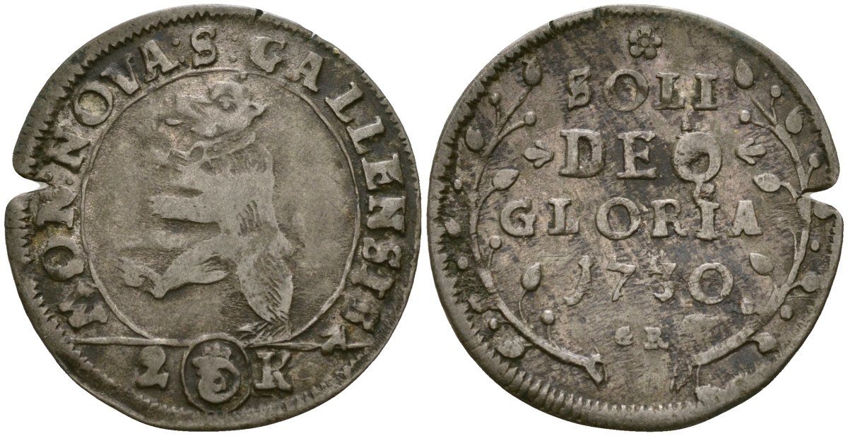 Санкт-Галлен, Швейцария 2 крейцера 1730 KM 90 биллон 00-00